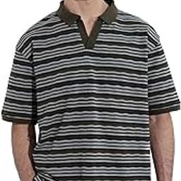 Textured T-Shirt: Olive Timber Men and Boys Short Sleeves Polo Collar Olive Striped Cotton Oversized T-Shirts-image-37