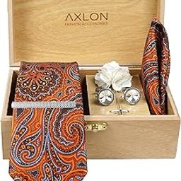 Tie Set for Men - Pistachio Green, Floral | Necktie Gift Box with Cufflinks, Pocket Square & Lapel Pin-image-14