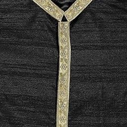 Pulse Weaves Men's Unstitched Kurta Fabric Set, Black Poly Raw Silk with Santun Silk, 3 Meters, Up to 5XL-70