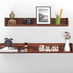 Jdav Floating Wall Shelf Set of 2, Wooden Display Shelves, Modern Picture Ledge, 60 cm, Walnut Brown-image-10
