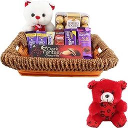 SFU E Com Chocolate Gift Hamper With Cute Muffler Teddy Bear | Valentine Teddy Bear With Chocolate Combo | Valentine Chocolate Hamper | 488-58