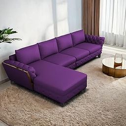 GRAPEWOOD Logan 6 Seater LHS L Shaped Sofa Set for Living Room (Purple Fabric) Premium Fabric Sofa Set-image-126
