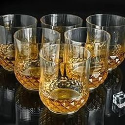 XMART INDIA Crystal Whiskey Glass 300ml Unbreakable Plastic Glasses for Bourbon, Whisky, Scotch, Cocktails, Cognac – Stylish Round Diamond Transparent & Durable (6 Pcs Set)-10