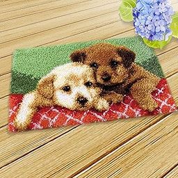 CALANDIS™ 1 Set Animal Pattern Latch Hook Rug Kits with Tools DIY Home Ornaments Puppy | Latch Hooking Kits | Latch Hooking | Rug Making-picture-5