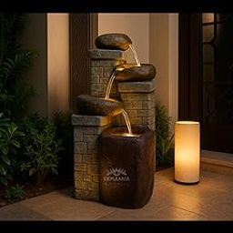 Expleasia Tiered Cask Stone Brick Water Fountain for Home, for Garden, Indoor Fountain Big Size, Home vastu, Fountain for Home Decor, Waterfall (Olive Yellow)-image-19