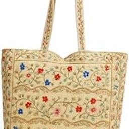 GxP Enterprises Beige Embroidered Tote Handbag, Traditional Design-47