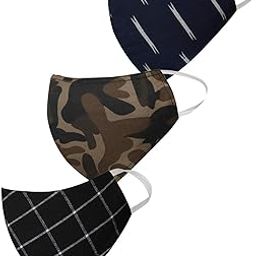 Kids Unisex 3 -Ply Checkered, Camouflage and Ikat Reusable Anti-Pollution Comfortable Half Face, Ear Loop Cotton Welness Masks in Navy Blue - Pack of 3-23