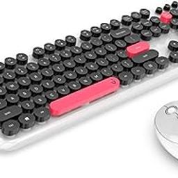 iGear KeyBee Pro: Colourful Computer Wireless Keyboard and Mouse Combo, Retro Typewriter Flexible Keys, Official Full Sized Keyboard, 2.4 GHz Dropout-Free Connection and Optical Mouse (White Black)-image-0