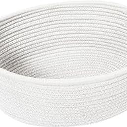 HONCESTA Small Woven Gift Basket, Baskets for Gifts Empty, Cotton Rope Cat Dog Toy Bin Box, Nursery Baby Basket, Wicker Basket with Handles, Cute Storage Basket for Home Decor, White, 12"x 8"x 5"-image-7