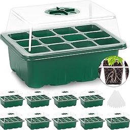 10-Pack Seed Trays Seedling Starter Tray, MIXC Humidity Adjustable Plant Starter Kit with Dome and Base Greenhouse Grow Trays Mini Propagator for Seeds Growing Starting (12 Cells per Tray), 10 Pieces-picture-11