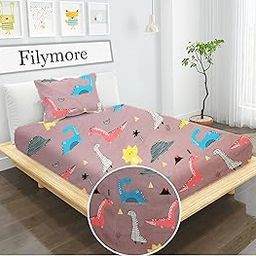 Filymore Small Dinosaurs Single Bedsheet for Kids 240 TC Cartoon Bedcover Made with Pure Microfiber(Size 60 X 90 Inches) 1 Bedsheet 1 Pillow Cover (Color-Brown)-image-17