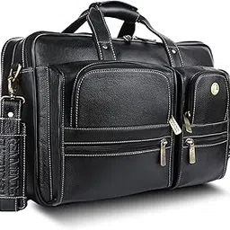 hammonds flycatcher Genuine Leather Office Bag for Men, Premium 15.6 Inch Laptop Bag for Men, Multi Compartments & Adjustable Strap, Ideal for Office, Travel, Daily Use - 1 Year Warranty - Black-picture-30