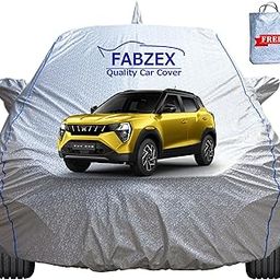 FABZEX Waterproof Car Body Cover Compatible With Mahindra XUV 3Xo (2024 Model) With Mirror And Antenna Pockets,Triple Stitched Anteena Pockets,Bottom Elastic With Buckle Silver Cover With Piping-31