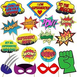 Party Propz Superhero Theme Birthday Photobooth Props - Set of 17 Superhero Birthday Theme Decorations | Super Hero Props for Decoration | Superhero Birthday Decoration Items | Super Hero Party Props-image-5