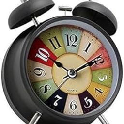Alloy Steel, Glass Twin Bell Edition Vintage Look with Night LED Display Table Alarm Clock, 12x10x6 cm ((Vintage-Black))-8