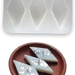 Radiance Store Kaju Katli Silicone Candle Making Mould 3 Cavity Kajukatli Dessert Sweet Making Wax Moulds for Chocolate Cake Decoration Fondant Molds Resin Art & Craft Making Brownie Mold-picture-19