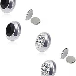2 Pairs Non-Pierced CZ Magnetic Clip-On Unisex Earrings for Men/Women/Girls/Boys - Colorful CZ Fake Crystal Ear Stud Earrings-image-66