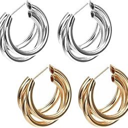 Latest Stylish Triple Hoop Earrings for Women And Girls-17