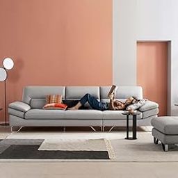 Fabrique Arial Leatherette 4 Seater with Puffy Moden Design Sofa Set | Premium Luxuries & Comfortable Furniture Perfect for Home Guests Office & Living Room | Stainless Steel Legs | Light Grey-4