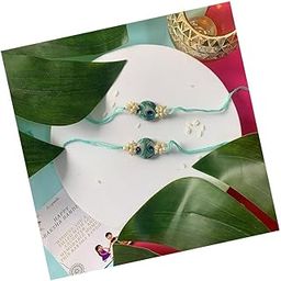 Pearl & Peacock Feather Designer Bhaiya Rakhi With Roli Chawal for Brother/Bro/Men with Rakshabandhan Card-image-33