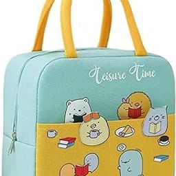 House of Quirk Insulated Reusable Lunch Bag Tote Bag for Women Printed Lunch Bag for School Picnic Office Outdoor Gym (Leisure Time) - Oxford Cloth, Pink, Yellow, 5 liters-25