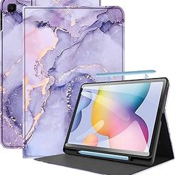 Robustrion Cover for Samsung Galaxy S6 Lite Tab Cover 10.4 inch Flip Stand Case Cover for Samsung S6 Lite Tablet Cover with S Pen Holder - Marble Lilac-18
