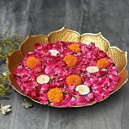 AL-Kabir Extention Handmade Lotus Urli Bowl for Diwali | Taj Urli | Decorative Bowl for Floating Flowers and Tea Light Candles Home (10 inches)| Gold Finish Taj Bowl Set-image-47