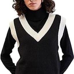 Black & White Solid V-Neck Sweater Vest-image-1