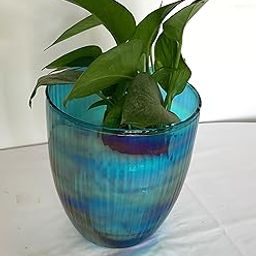 New Trend Craft Iridescent Glass Vase, Turquoise Blue Decorative Bowl, Modern Design (Plants Not Included)-image-34