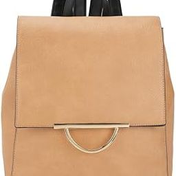 Women Tan Textured Metal Detail Contrast Yoke Style Strap Medium Backpack-image-1