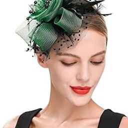 Green Fascinator Hats for Women Flower Mesh Ribbons Feathers with Pearl Headband Cocktail, Tea Party Headwear Vintage Ladies Hair Clip and Band Fascinators-image-95