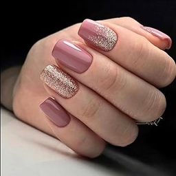 Press-On Square Nails Set, Pink Mauve with Glitter, 24 Pieces with Application Kit-15