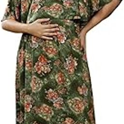 Maternity Dresses for Women Cotton | Feeding Nightgown with Dual Concealed Nursing Zippers & Side Pockets for Pre & Post Pregnancy | Mom to Be Gifts-image-3