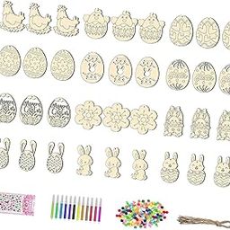 TRENDYNEST® 36 Pieces Unfinished Wood Easter Cutouts Pendants for Kids Family Activities | Crafts | Multi-Purpose Craft Supplies | Crafting Pieces | Wooden Pieces-image-27