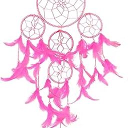 5 Tier (5 Rounds) Dream Catcher Wall Hanging Décor for Home Room Balcony Living Room for Positivity and Good Dreams (Pink)-image-40