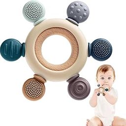 Kresal Baby Teething Toys for Infants 3+ Months - Soft Silicone Rudder Teether with Natural Wooden Rings - BPA-Free Teething Relief Toy for Babies - Soothing Chew Toy-image-90