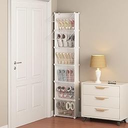 AYSIS Plastic International Quality 6-Tier Shoe Rack Organizer With Cover, Slim Shoe Storage Cabinet,Behind The Door, Narrow Shoe Shelf For Closet,Entryway (White)-image-45