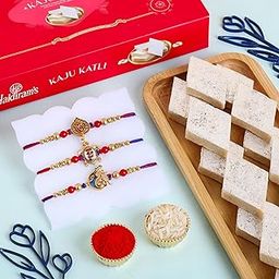 FlowerAura Premium Rakhi For Brother Sweet Combo Include Set of 3 Divine Rakhis With 200g Kaju Katli & Roli Chawal Set - Rakhi Gift For Brother, Bhai, Cousins, Kids & Rakshabandhan Gift-image-37