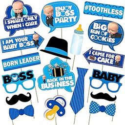 Party Propz paper cardstock Boss Baby Birthday Decoration For Baby Boy - 1 Set of 18Pcs Boss Baby Photo Booth For Birthday Decorations For Boys -Boss Baby theme Decorations 1st Birthday - Blue-21