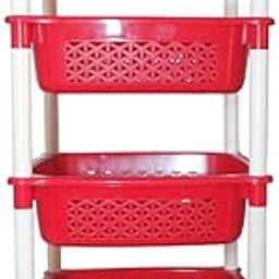Simply Home Sorto Multipurpose Plastic Storage Rack | 4 Shelf Stackable Organizer Basket Rack for Fruits,Vegetables, Stationery, Toys | Kitchen, Home & Office Use |Pack of 1 | RED-image-109