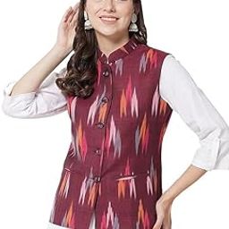 Womens Ikat Printed Cotton Nehru Jacket-image-57