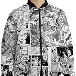 White Print Anime Manga Print Bomber Jacket Unisex-image-34