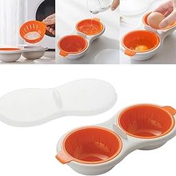 Perfect Poacher Microwavable Double Layer Egg Cooker Food Grade Cookware Double Cup Egg Boiler Kitchen Steamed Egg Set Cooking Kitchen Tools Breakfast Cookware Kitchen Gadget (Red)-16