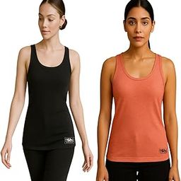 Women's Athletic Tank Top, Racerback Camisole, Pack-2 (in, Alpha, Free Size, Regular, Black-Coral)-image-96