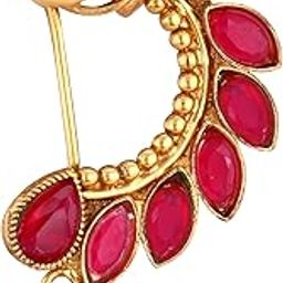 Vighnaharta Gold Plated Pearls (Moti) with CZ stone Alloy Maharashtrian Cultural Nath Nathiya./ Nose Pin for women[VFJ1258NTH-PRESS-picture-23