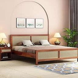Solid Wood King Size Bed with Cane Panels, Teak Finish, Solid Wood King Size Bed with Cane Panels, Walnut Finish, Modern Design-image-56