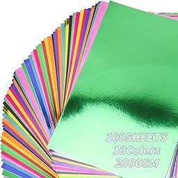 100 Sheets Metallic Mixed Cardstock Paper Bulk, Mixed Paper Foil Board 8.5" x 11", Mirror Finish Surface, Assorted Mixed Glitter Paper 250gsm for Crafting Card Making Invitations Decorations-image-85