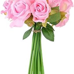 VERVENIX Set of 12 Artificial Rose Flower Bunches for Vase (24 cm, Baby Pink – Premium Decorative Gift Items for Living Room, Bedroom, Wedding, Party, and Events (Pot Not Included, Polyester)-18