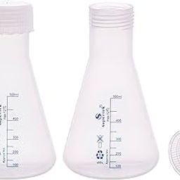 Supertek 500 ml Transparent Conical Flask with Stopper | Reusable Plastic Erlenmeyer Flask Narrow Neck | Multi-purpose Flask for Chemistry Lab Experiments – Set 2-27