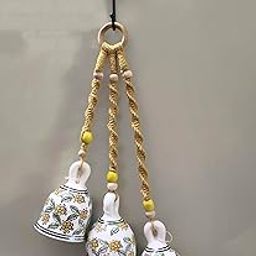 Shopping Shots Macrame Symphony, 3 Ceramic Bells (Height 5 inches) Multicolour Home Wall Décor Handmade Home Wall Décor, Wind Chime with Ceramic Hand Painted Hook. Macrame melodies.-image-49